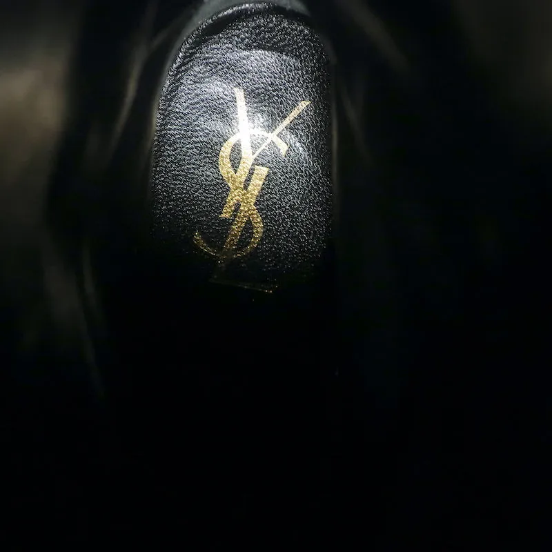 Bottes Plateforme Tribute Yves Saint Laurent en Suède Gris et Noir Verni Taille 38.5