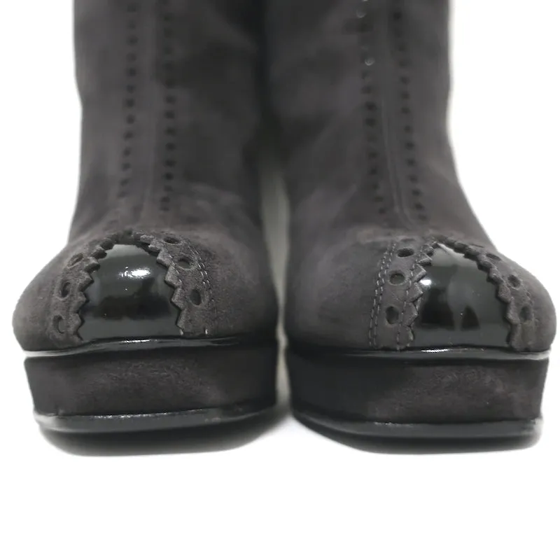 Bottes Plateforme Tribute Yves Saint Laurent en Suède Gris et Noir Verni Taille 38.5