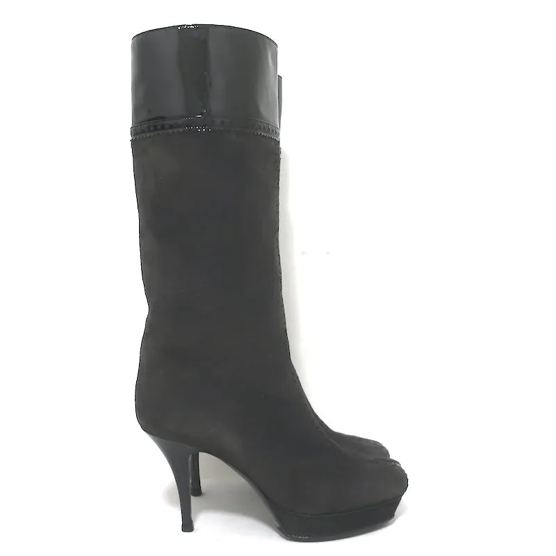 Bottes Plateforme Tribute Yves Saint Laurent en Suède Gris et Noir Verni Taille 38.5