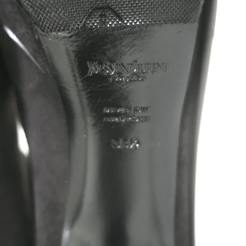 Bottes Plateforme Tribute Yves Saint Laurent en Suède Gris et Noir Verni Taille 38.5