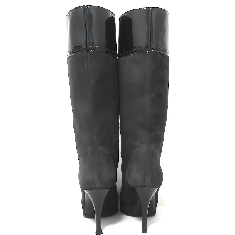 Bottes Plateforme Tribute Yves Saint Laurent en Suède Gris et Noir Verni Taille 38.5