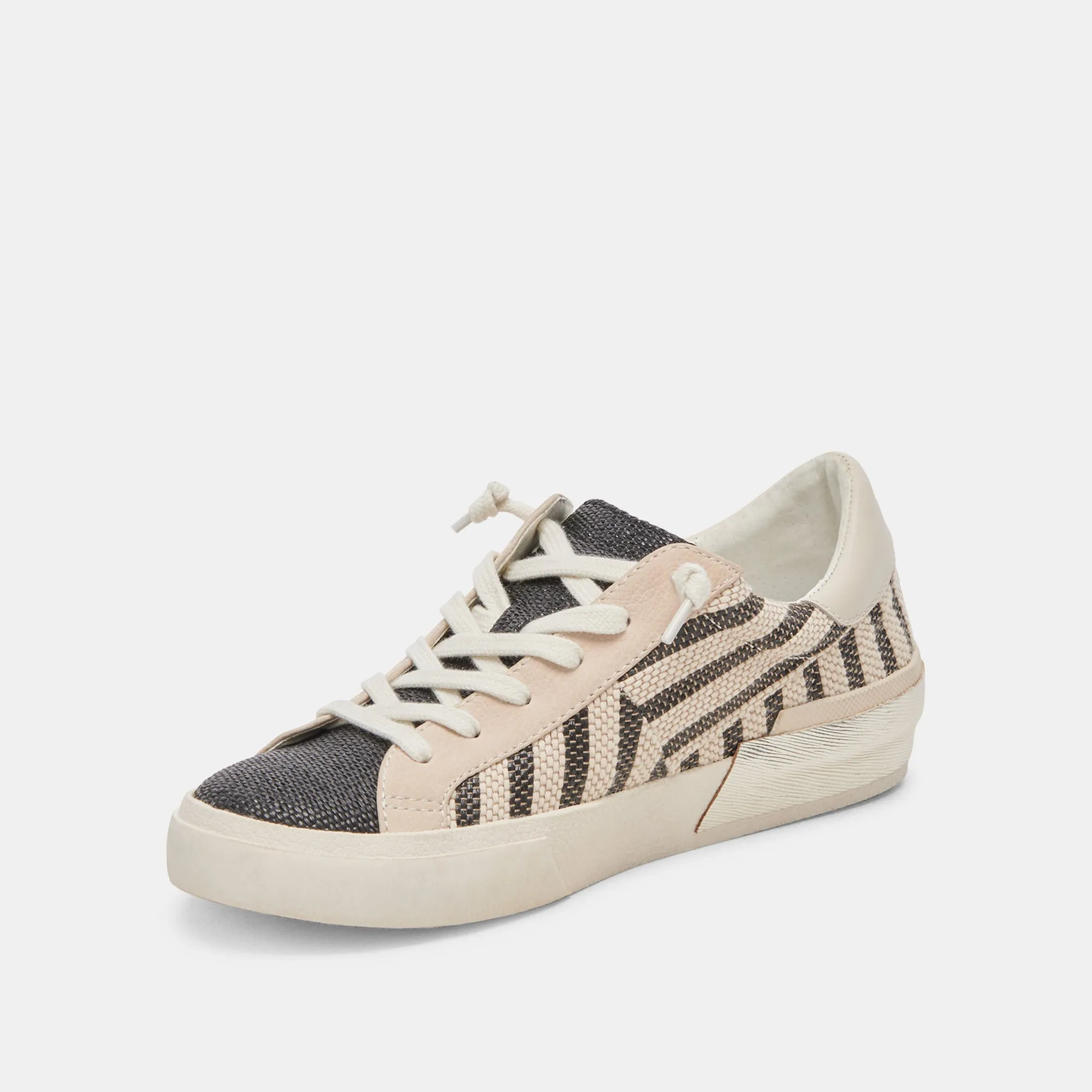 ZINA PATCH SNEAKERS NOIR BEIGE RAFIA