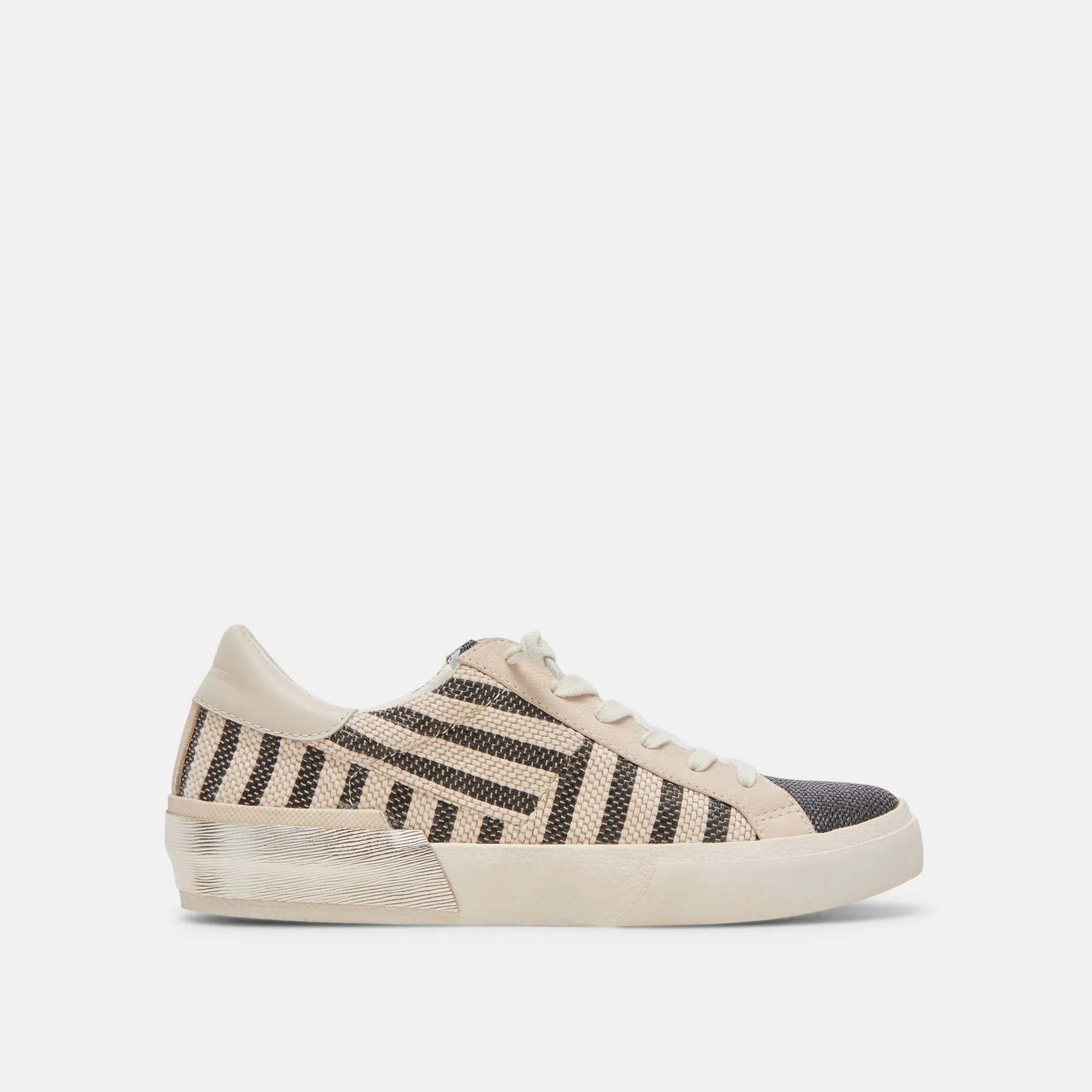 ZINA PATCH SNEAKERS NOIR BEIGE RAFIA