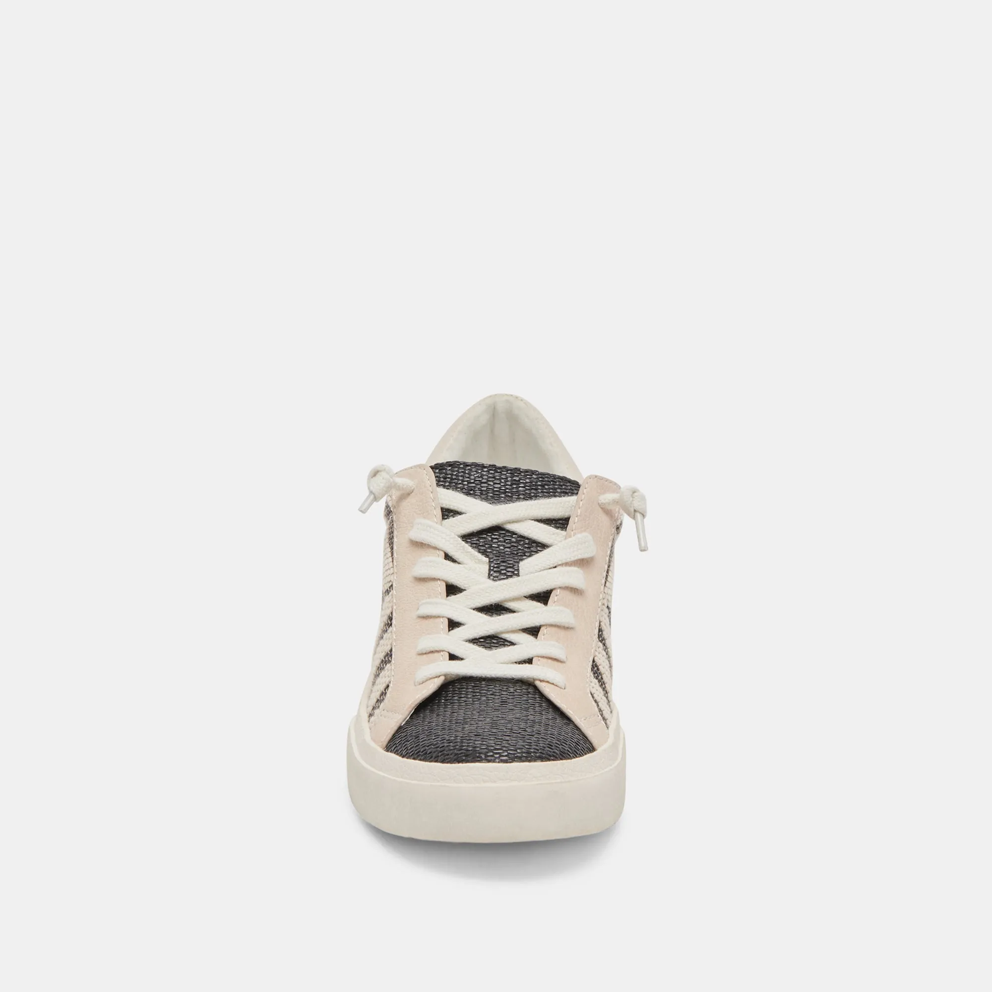 ZINA PATCH SNEAKERS NOIR BEIGE RAFIA