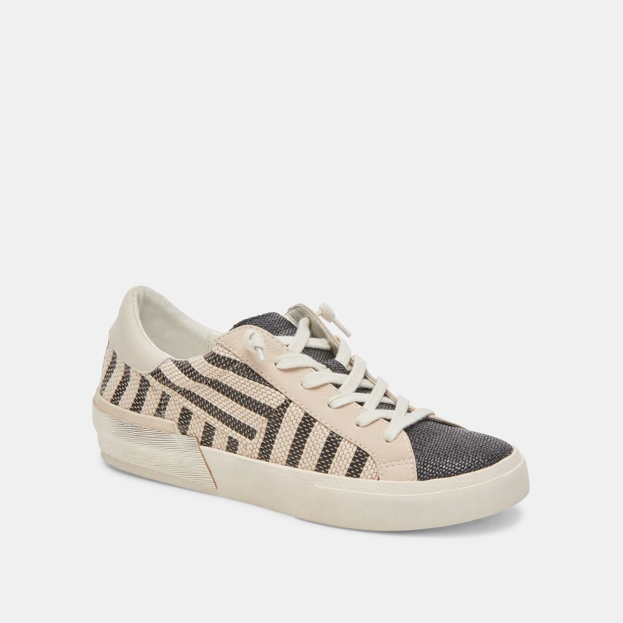 ZINA PATCH SNEAKERS NOIR BEIGE RAFIA