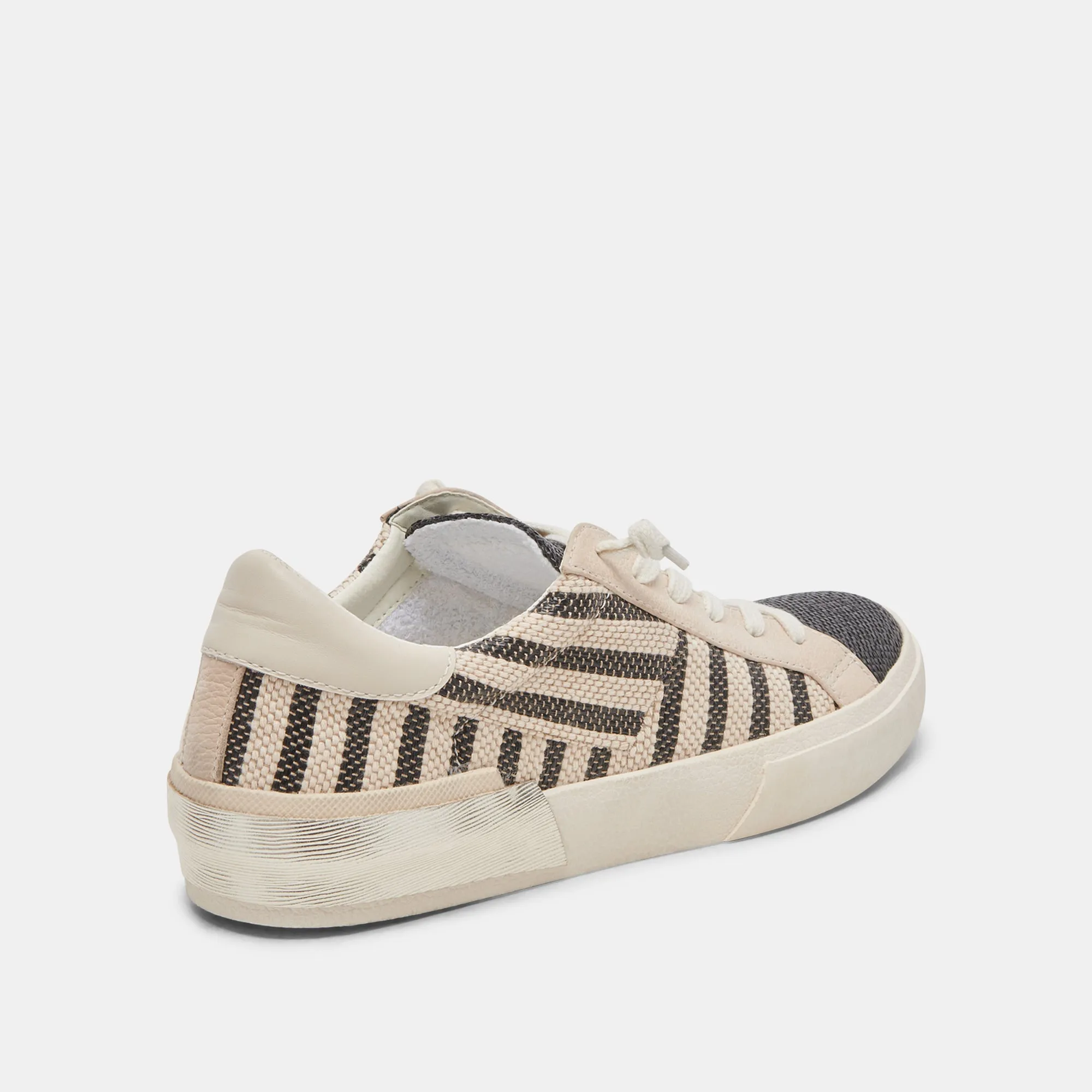 ZINA PATCH SNEAKERS NOIR BEIGE RAFIA