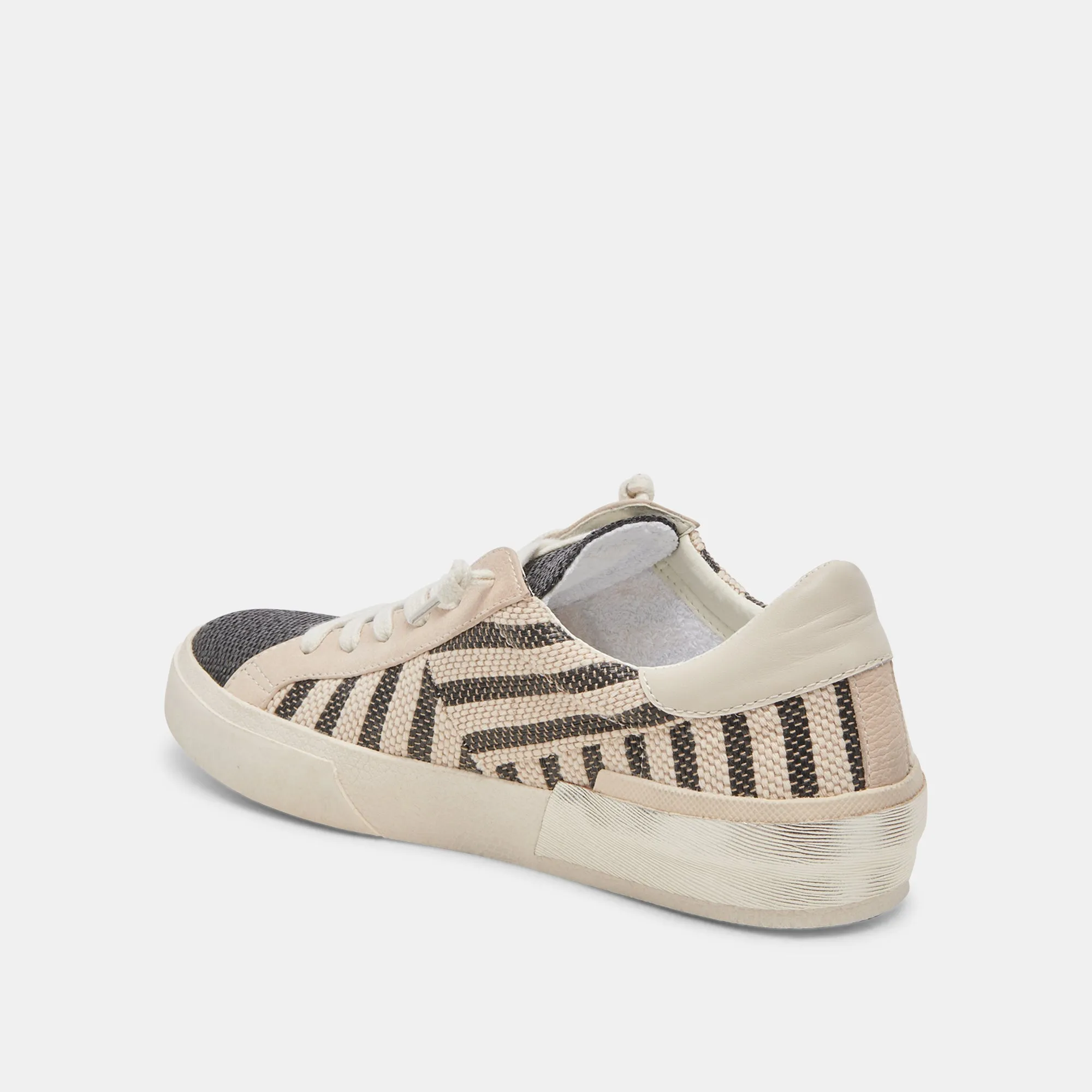 ZINA PATCH SNEAKERS NOIR BEIGE RAFIA