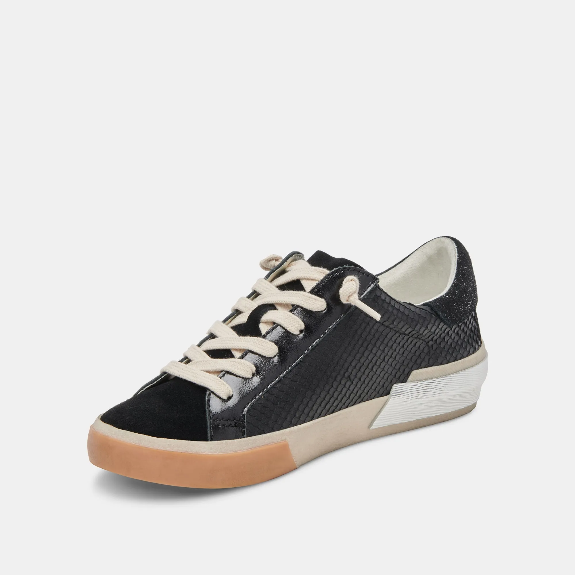 ZINA WIDE SNEAKERS CUIR GRAVÉ ONYX