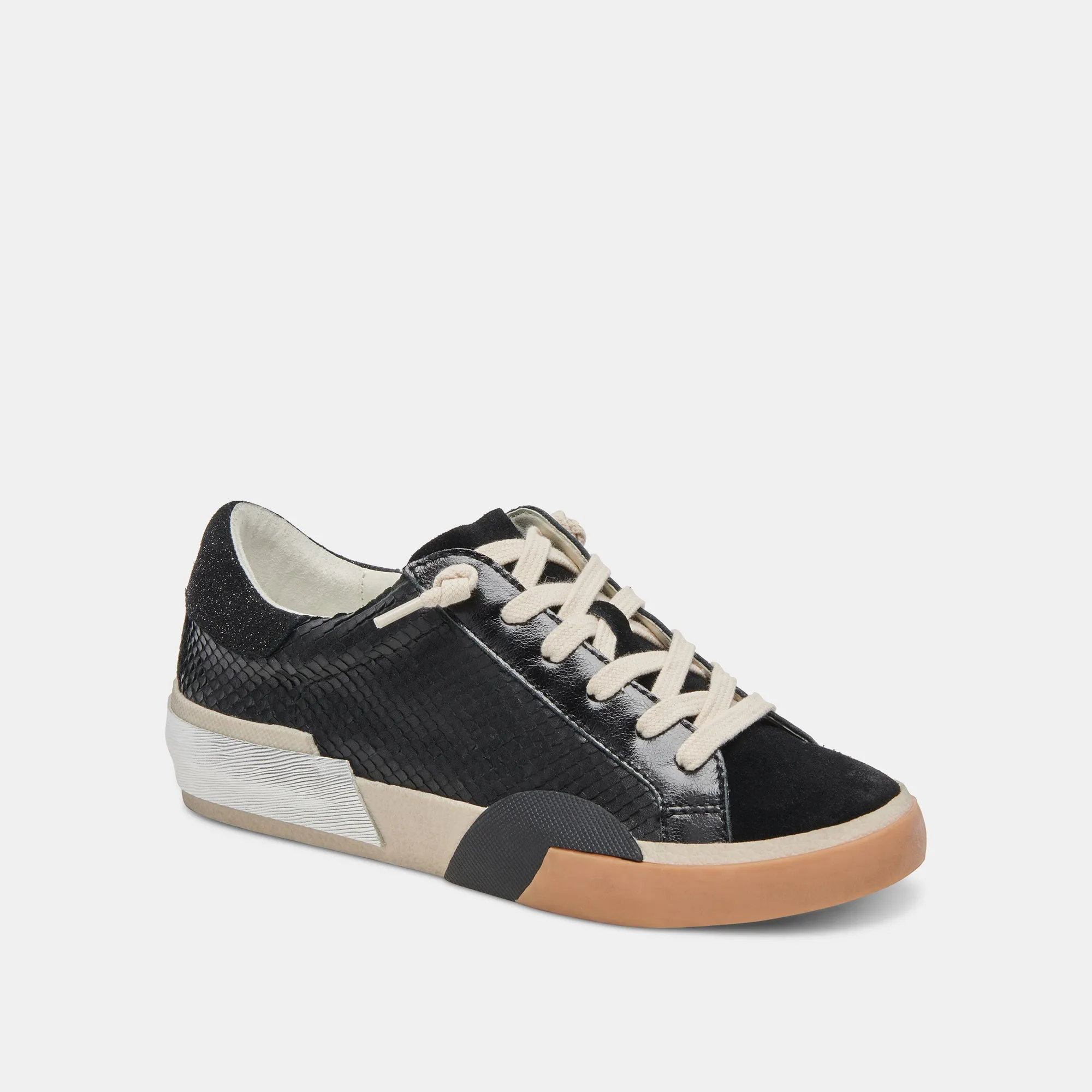 ZINA WIDE SNEAKERS CUIR GRAVÉ ONYX